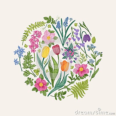 Floral round composition Vector Illustration