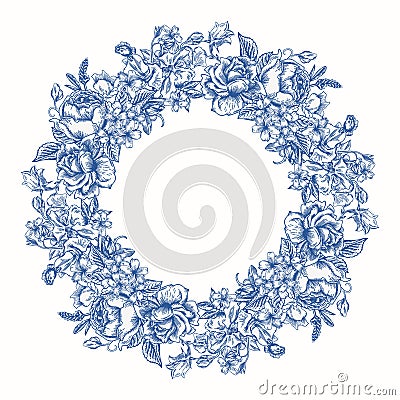 Floral round frame. Vector Illustration