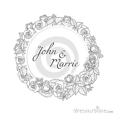 Floral round frame wedding invitation Vector Illustration