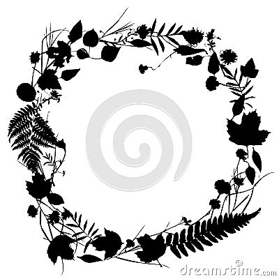 Floral round frame wreath of flowers, natural design Vector Illustration