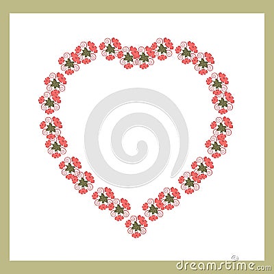 A floral round heart of sweet trendy coral flowers such as poppies Vector Illustration