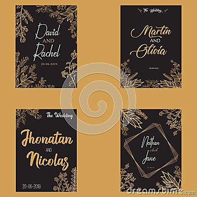 Floral Save Date Gold Vector Design Stock Photo