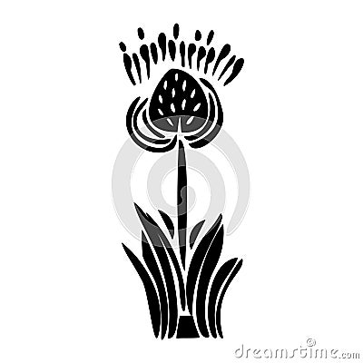 Floral scandi cute flower illustration. Vector low brow simple hand drawn bloom. Vector Illustration