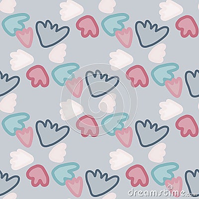 Floral seamless naive pattern with abstract geometric botanic flowers. Ornament in pink and navy tones on blue background Stock Photo