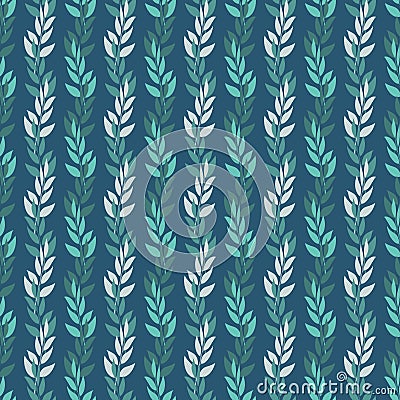 Floral seamless pattern, background with branches and leaves on a dark blue background. Vector Illustration