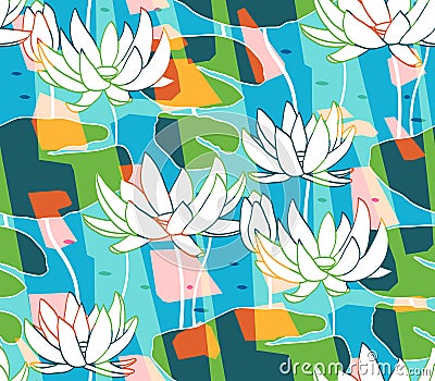 Floral seamless pattern background. Ornament with stylized lotus Vector Illustration