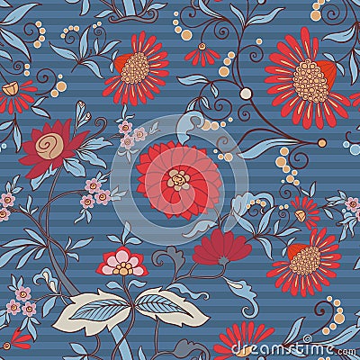 Floral seamless pattern, background with vintage style flowers Vector Illustration