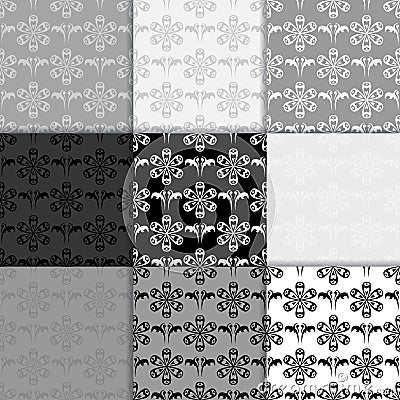 Floral seamless pattern. Black and white abstract backgrounds Vector Illustration