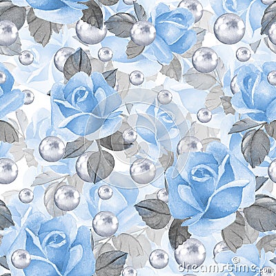 Floral seamless pattern with blue roses Stock Photo