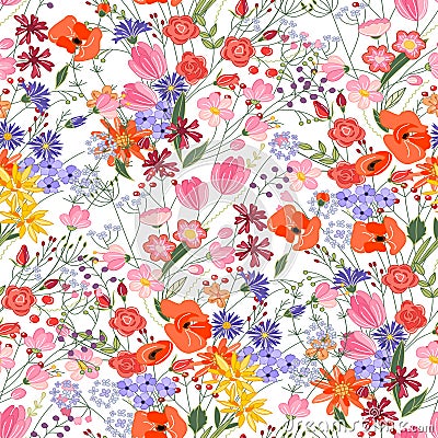 Floral seamless pattern with bright summer flowers. Stock Photo