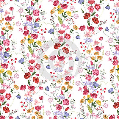 Floral seamless pattern with bright summer flowers. Stock Photo