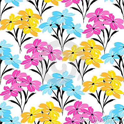 Floral seamless pattern. Cute floral background. Pattern for adult, baby, kids and child background with flower brush strokes. Vector Illustration