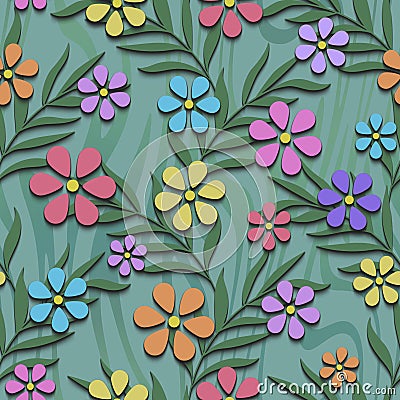 Floral seamless pattern with 3d flowers Stock Photo