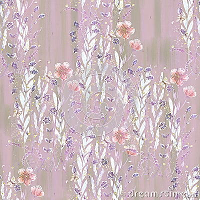 Floral seamless pattern for decor. Pink version. Stock Photo