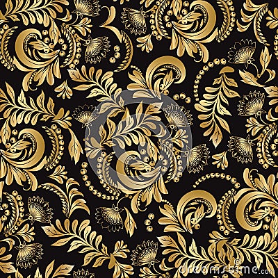 Floral seamless pattern decorative style Hohloma gold Vector Illustration