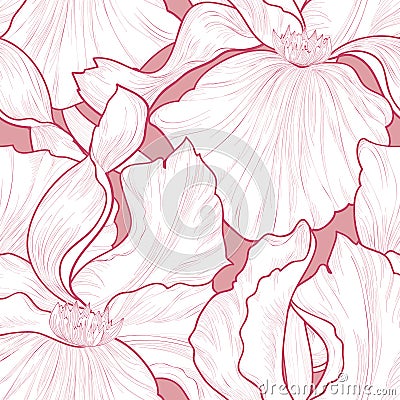 Floral seamless pattern. Flower iris etching background. Abstrac Stock Photo