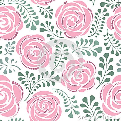 Floral seamless pattern with flower rose. Abstract swirl line bloom background. Petal tiled wallpaper Stock Photo