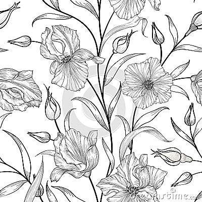 Floral seamless pattern. Flower swirl background. Stock Photo