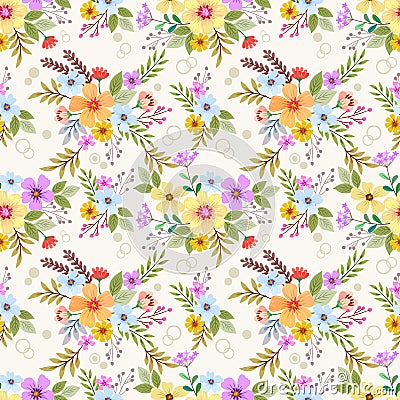 Floral seamless pattern with flowers and leaves. Vector Illustration
