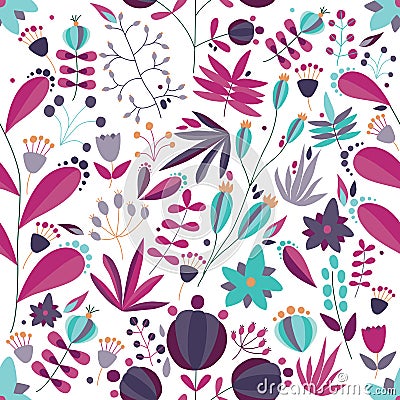 Floral seamless pattern with flowers and plants in white background. tropical colorful vector illustration. Vector Illustration