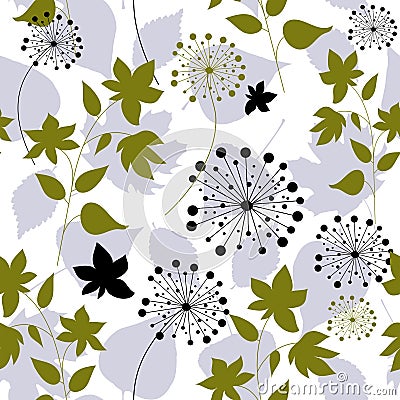 Floral seamless pattern with forest leaves Vector Illustration