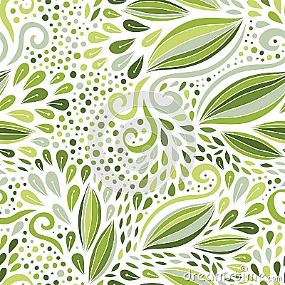Floral seamless pattern. Green monochrome ornament. Vector print for textile design. Vector Illustration