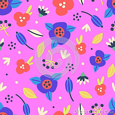 Floral seamless pattern. Hand drawn beautiful flowers. Colorful repeating pink background with blossom. Design for Vector Illustration