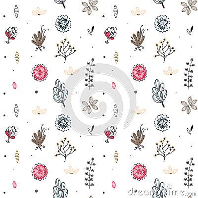 Floral seamless pattern. Hand drawn creative flowers. Colorful artistic background with blossom. Abstract herb Vector Illustration