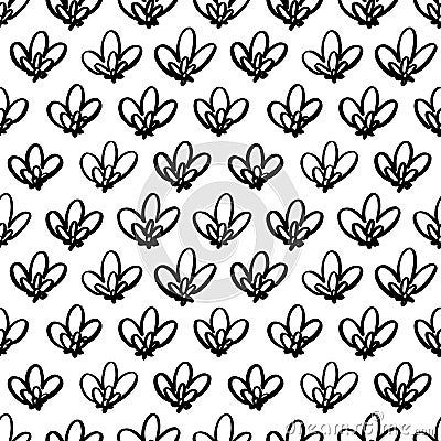 Floral seamless pattern with hand drawn lotuses. Vector Illustration