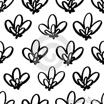 Floral seamless pattern with hand drawn lotuses. Vector Illustration