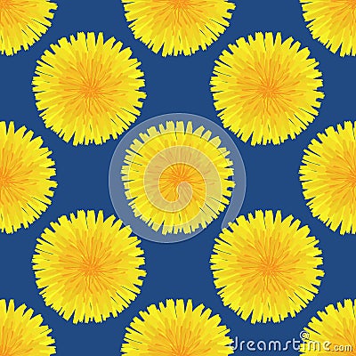 Floral seamless pattern. Hand drawn yellow head of dandelion officinale. Wildflower. Taraxacum Vector Illustration