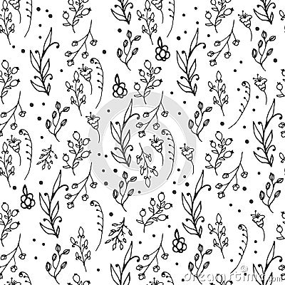 Floral seamless pattern. Herbs and wild flowers print. Vector Illustration