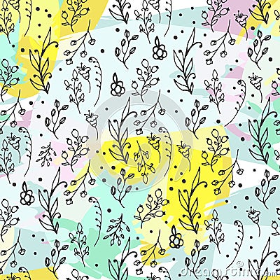 Floral seamless pattern. Herbs and wild flowers print. Vector Illustration