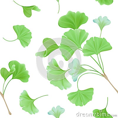 Floral seamless pattern with japanese gingko biloba leaves, vintage pastel green texture, fabric print, wallpaper Vector Illustration