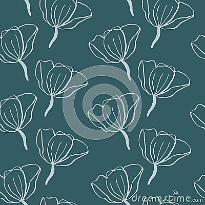 floral seamless pattern. Lines vector buds, line art Stock Photo