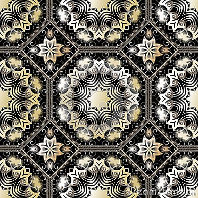 Floral seamless pattern. Ornamental vector background. Vintage flowers. Repeat geometric backdrop. Modern Deco ornaments. Vector Illustration