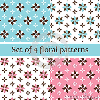 Floral Seamless Pattern in Pastel Pink and Blue Vector Illustration