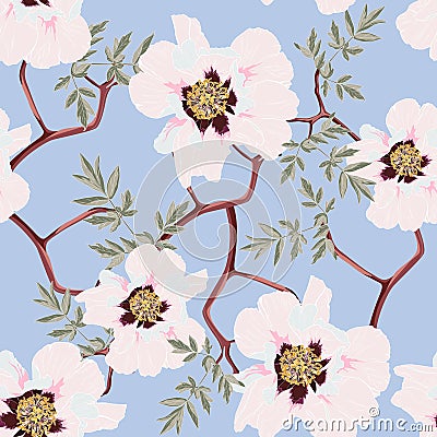 Floral Seamless Pattern with Pink Peony Flowers and lilies. Vector Illustration