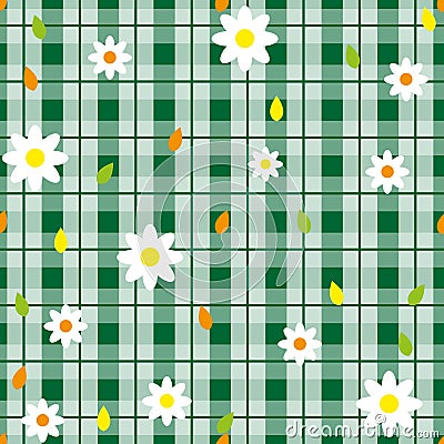 Floral seamless pattern with plaid background. Vector template. Stock Photo