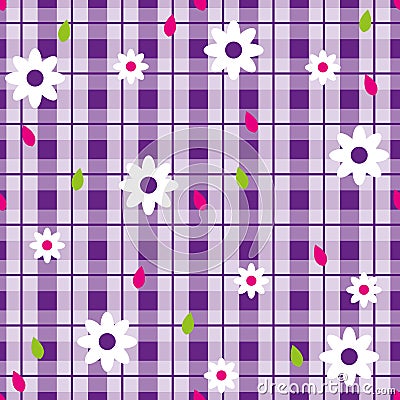 Floral seamless pattern with plaid background. Vector template. Stock Photo