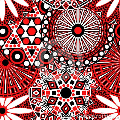 Floral seamless pattern in red, black and white colours Vector Illustration