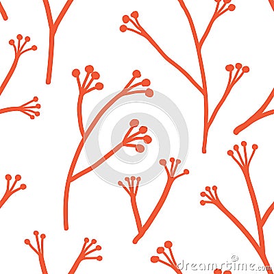 Floral seamless pattern with red branches Vector Illustration