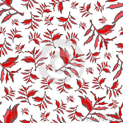 Floral seamless pattern. Red and white fabric. Vector texture. Square format. Vector Illustration