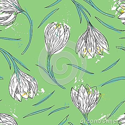 Floral seamless pattern with snowdrops Vector Illustration