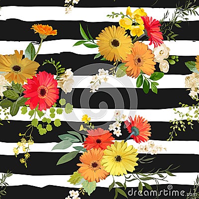 Floral Seamless Pattern. Summer and Autumn Flowers Background Vector Illustration