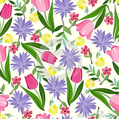 Floral seamless pattern texture with with bright summer flowers Vector Illustration