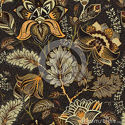 Floral seamless pattern, texture effect. Indian ornament. Vector decorative flowers and Paisley. Ethnic style. Design Stock Photo