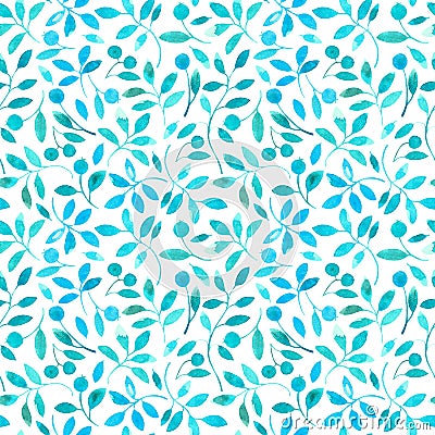 Floral seamless pattern with turquoise branches and berries. Cartoon Illustration