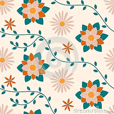 Floral seamless pattern. Vector flowers. Fashion print. Design for textile or clothes. Chamomile. Hand drawn repeating elements. Vector Illustration