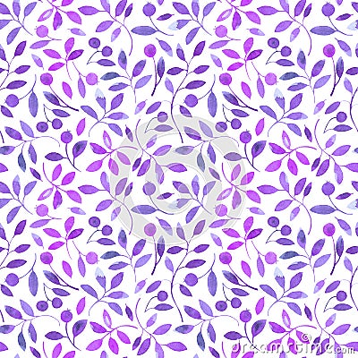 Floral seamless pattern with violet branches and berries. Cartoon Illustration